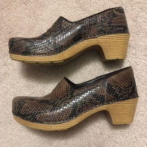 Dansko Marisol “snakeskin” clogs